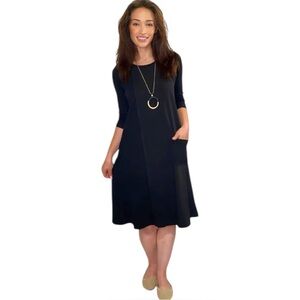 Philosophy soft stretchy knit black asymmetrical hem quarter sleeve tunic dress,